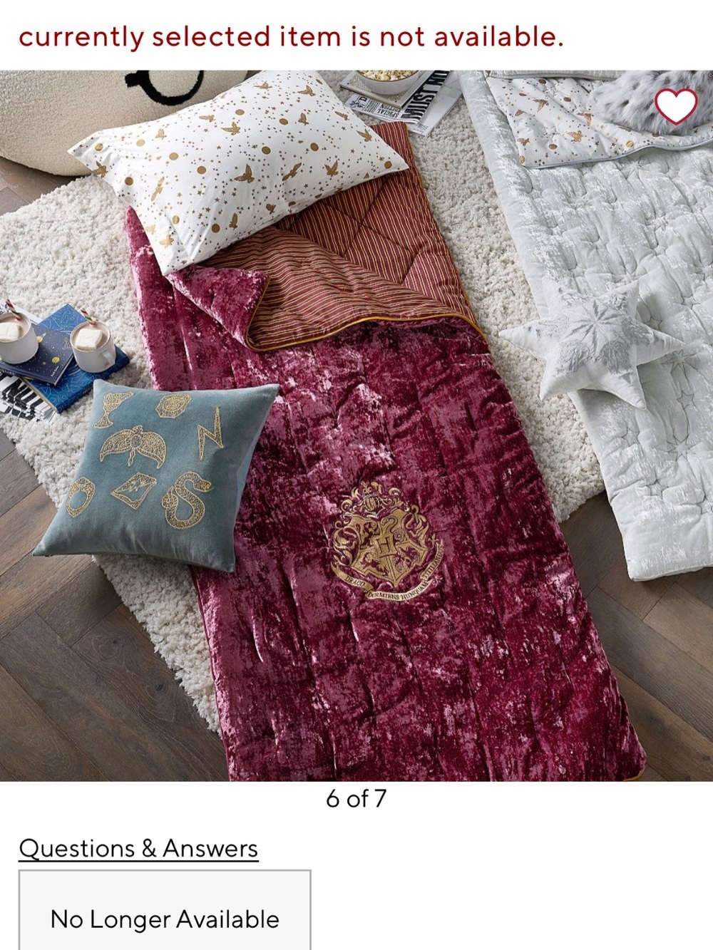 Pottery barn teen Gryffindor Velvet sleeping bag Burgundy